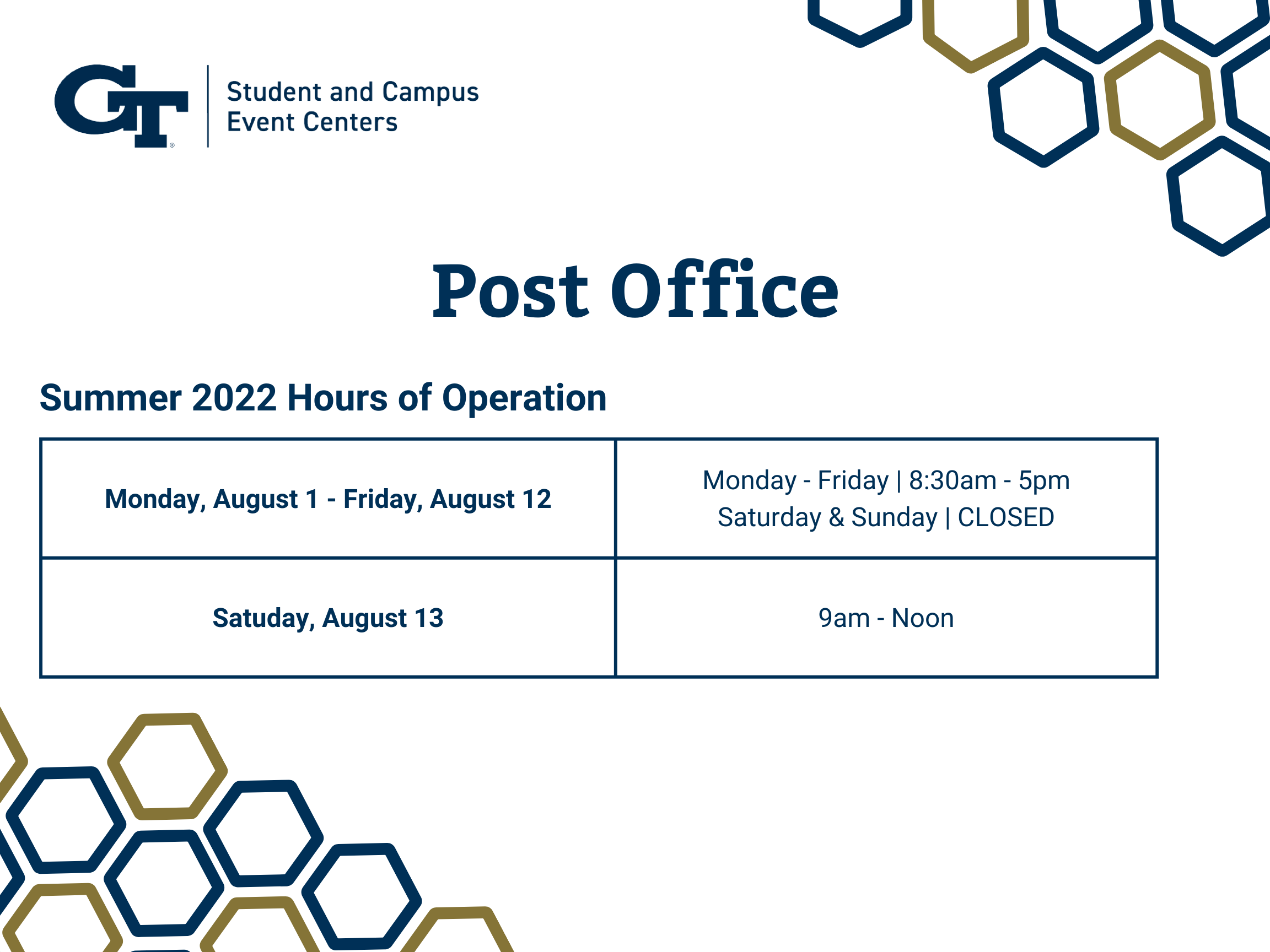 Post Office Hours Of Operation Student And Campus Event Centers   Post Office 